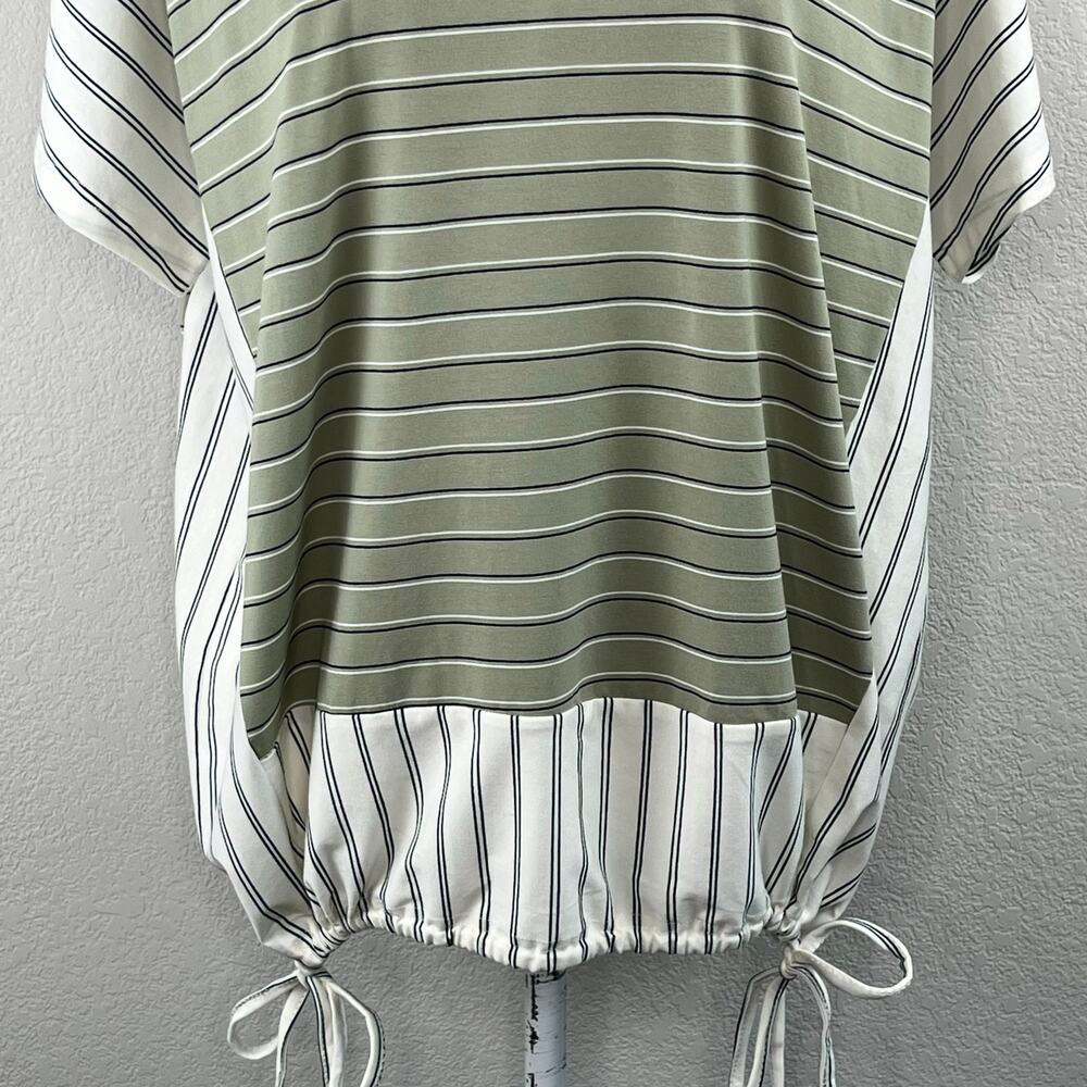 Suzanne Betro Weekend Green Stripe Side-Tie Tunic Top Short Sleeve S NWT - Picture 7 of 14